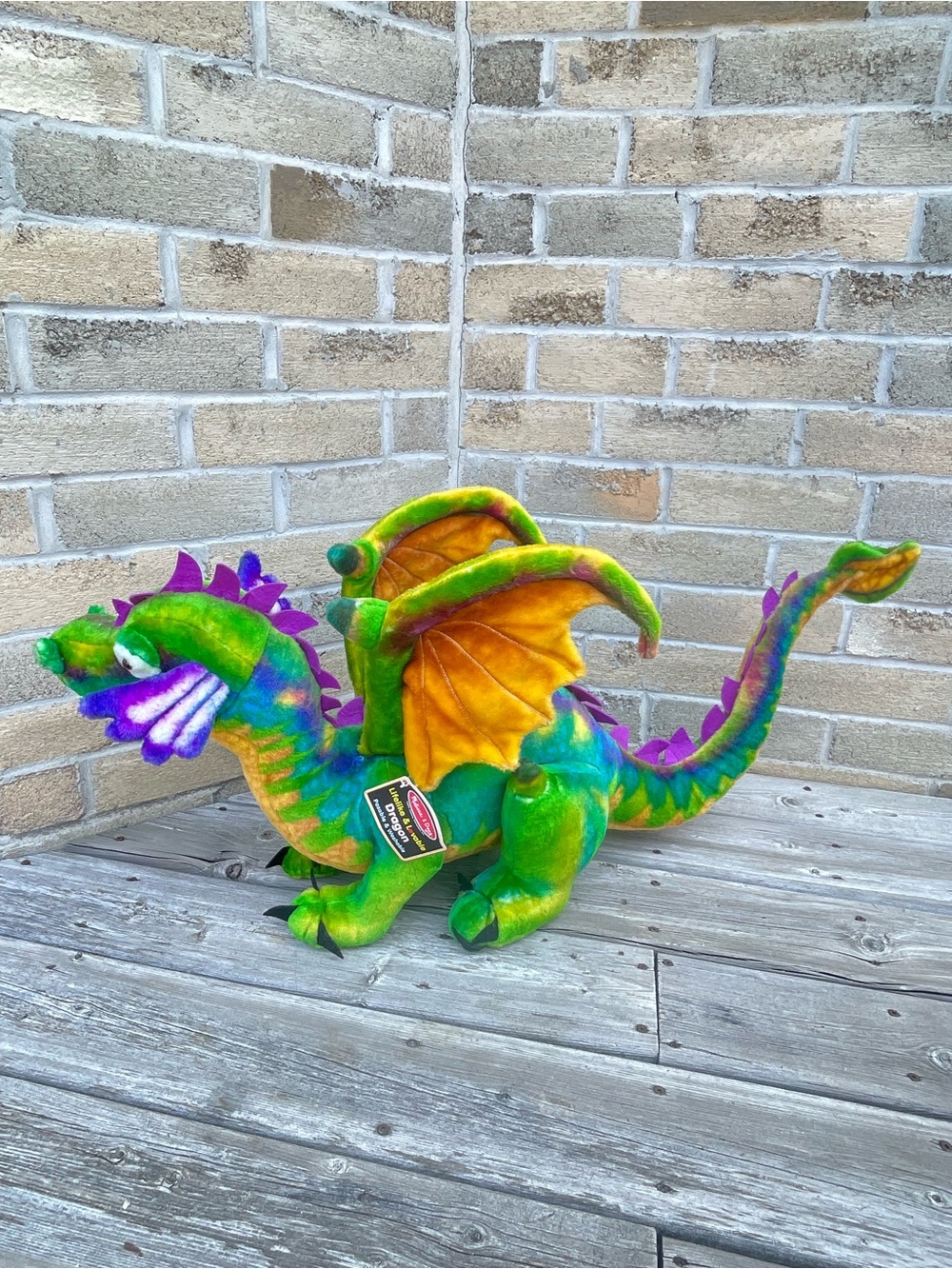 Melissa and Doug Jumbo 42”Colorful Winged DRAGON Large Plush Stuffed Posable Tag
